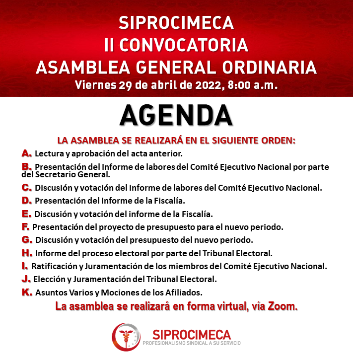 Siprocimeca ll Convocatoria Asamblea General Ordinario